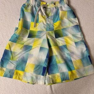 Nautica Blue and Yellow Plaid Swim Shorts